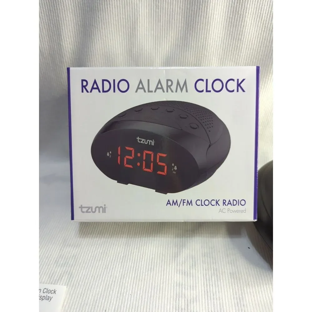 Tzumi AM/FM Radio Alarm Clock Black LED Digital Display 6696DG AC Powered